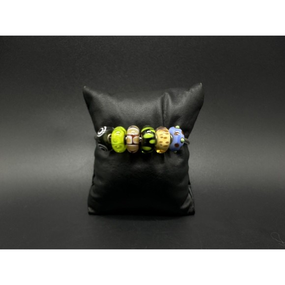 Trollbeads LAA Sterling Silver Charm Bracelet 6 Glass Lampwork Beads 6 Inch - Picture 4 of 12